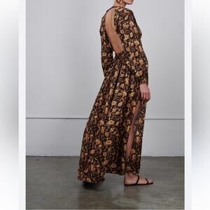 Matteau Puff Sleeve Open Back Orange Floral Maxi Dress